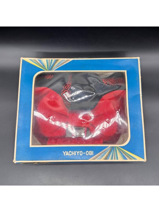 Vintage Japanese Obi Belt Pre Tied Bows Set Red Black Kimono Accessories Retro main image 7